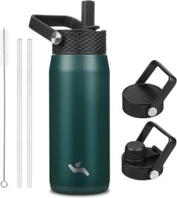 20oz Insulated Stainless Steel Water Bottle with 3 Lids, Leakproof BPA-Free Bottle with Straw Lid, Sip Lid and Flex Cap for Gym, Travel, School