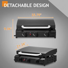 3-Burner Flat Top Gas Griddle Cooking Station with Ceramic Coated Cast Iron Pan, 30