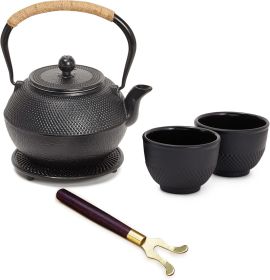 Cast Iron Teapot - 1200 mL, Black, 2 Cups - Japanese Tea Set with Stainless Steel Infuser & Stovetop Kettle for Loose Leaf Tea