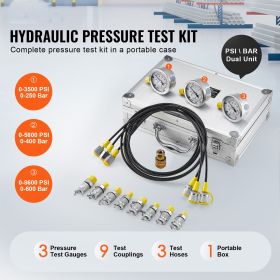 Hydraulic Pressure Test Kit, 250/400/600bar, 3 Gauges 9 Test Couplings 3 Test Hoses
