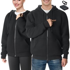 Heated Hoodie, Unisex Heated Sweatshirt with Battery Pack 7.4V, Zip Up Electric Jacket with 5 Heating Zones for Men & Women