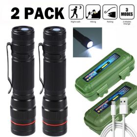 LED Flashlight USB Rechargeable Tactical Zoom Torch Powerful Mini Pen Light Work Light For Camping Shipping Via DHL-Ground,Cannot Be Shipped Via (Option: 2PCS)