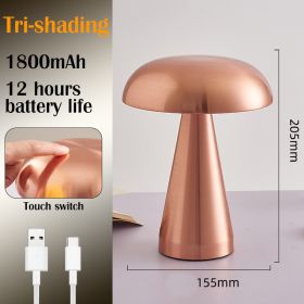 LED Table Lamps Nordic Mushroom Lamp Rechargeable Desktop Lamp Night Lights Touch Dimming Bedside Lamp Restaurant Hotel Bar Home (Ships From: CN, Emitting Color: A - Rose Gold)