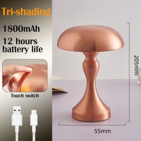 LED Table Lamps Nordic Mushroom Lamp Rechargeable Desktop Lamp Night Lights Touch Dimming Bedside Lamp Restaurant Hotel Bar Home (Ships From: CN, Emitting Color: B- Rose Gold)