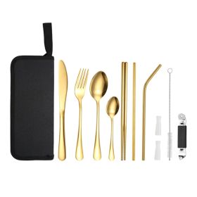 Portable Picnic Knife and Fork Tool With Storage Bag for Outdoor (Type: Style B, Color: Gold)
