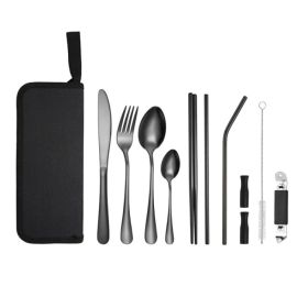 Portable Picnic Knife and Fork Tool With Storage Bag for Outdoor (Type: Style B, Color: black)