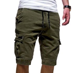 Men Casual Chino Cargo Shorts Elastic Waist Drawstring 6 Pockets Summer Trousers (Waist Size (inch): 36" - 38", Color: green)