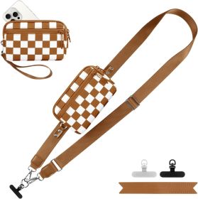 Clip and Go Strap for Phone with Wallet Crossbody, Adjustable Phone Lanyard with Detachable RFID Wristlet Wallet (size: Bronze Checkered  Large)