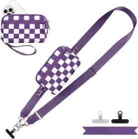 Clip and Go Strap for Phone with Wallet Crossbody, Adjustable Phone Lanyard with Detachable RFID Wristlet Wallet (size: Purple Checkered   Large)