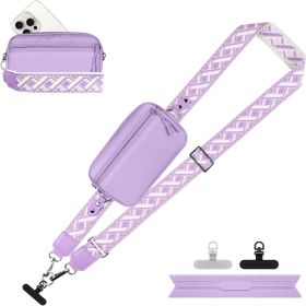Clip and Go Strap for Phone with Wallet Crossbody, Adjustable Phone Lanyard with Detachable RFID Wristlet Wallet (size: Purple-pattern Strap  Large)