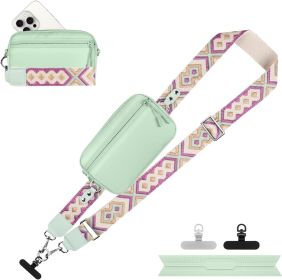Clip and Go Strap for Phone with Wallet Crossbody, Adjustable Phone Lanyard with Detachable RFID Wristlet Wallet (size: Green-pattern Strap  Large)