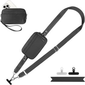 Clip and Go Strap for Phone with Wallet Crossbody, Adjustable Phone Lanyard with Detachable RFID Wristlet Wallet (size: Black  Large)