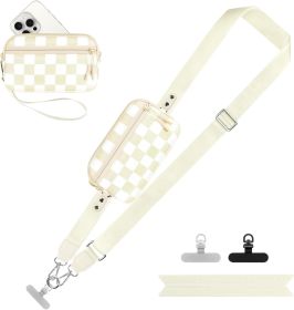 Clip and Go Strap for Phone with Wallet Crossbody, Adjustable Phone Lanyard with Detachable RFID Wristlet Wallet (size: Cream Checkered  Large)