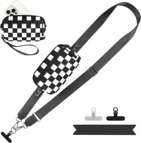 Clip and Go Strap for Phone with Wallet Crossbody, Adjustable Phone Lanyard with Detachable RFID Wristlet Wallet (size: Black Checkered  Large)