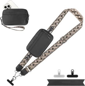 Clip and Go Strap for Phone with Wallet Crossbody, Adjustable Phone Lanyard with Detachable RFID Wristlet Wallet (size: Black-pattern Strap  Large)