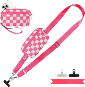 Clip and Go Strap for Phone with Wallet Crossbody, Adjustable Phone Lanyard with Detachable RFID Wristlet Wallet (size: Pink Checkered   Large)