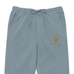 Self Love Unisex pigment-dyed sweatpants with Old Gold Embroidery - unisex sweatpants (Color: Pigment Slate Blue, size: S)