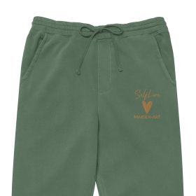 Self Love Unisex pigment-dyed sweatpants with Old Gold Embroidery - unisex sweatpants (Color: Pigment Alpine Green, size: 2XL)