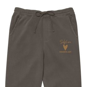 Self Love Unisex pigment-dyed sweatpants with Old Gold Embroidery - unisex sweatpants (Color: Pigment Black, size: S)