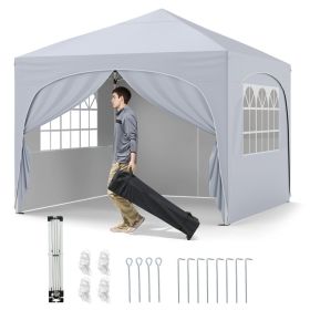 10 X 10 FT Pop up Canopy Tent with 4 Removable Sidewall (Color: White)