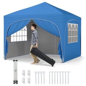 10 X 10 FT Pop up Canopy Tent with 4 Removable Sidewall (Color: Blue)