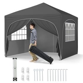10 X 10 FT Pop up Canopy Tent with 4 Removable Sidewall (Color: Gray)