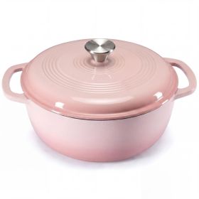 6 Quart Enamel Cast Iron Dutch Oven with Moisture-Sealing Lid for Bread Baking Braising And Slow Cooking, Dual Handles, Oven Safe (Color: pink)