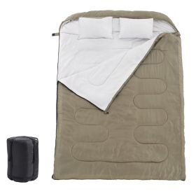 Adult double warm sleeping bag with pillow, lightweight, portable and compact double sleeping bag (Color: green)