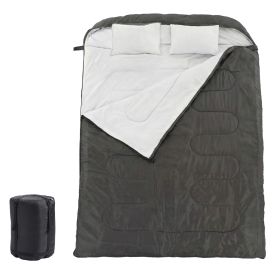 Adult double warm sleeping bag with pillow, lightweight, portable and compact double sleeping bag (Color: black)
