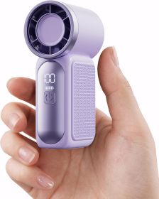 Portable Handheld Mini Fan, 6 Speeds 16900 RPM High Velocity Personal Fan with LED Display, USB Rechargeable, Mini Fan with Lanyard for Makeup, T (Color: Purple)