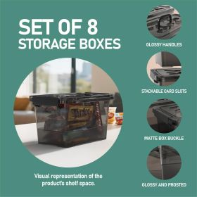 Black Plastic Storage Latch Bins, 8 Pack Clear Plastic Handle Box with Lids and Handle, Multi-Purpose, 4 Quart (Color: black)