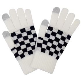 Fashion Week Checkered Cozy Gloves (Color: Ivory)