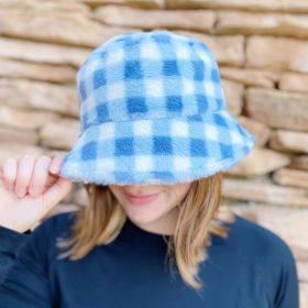 Super Cozy Checkered Bucket Hat (Color: Blue)